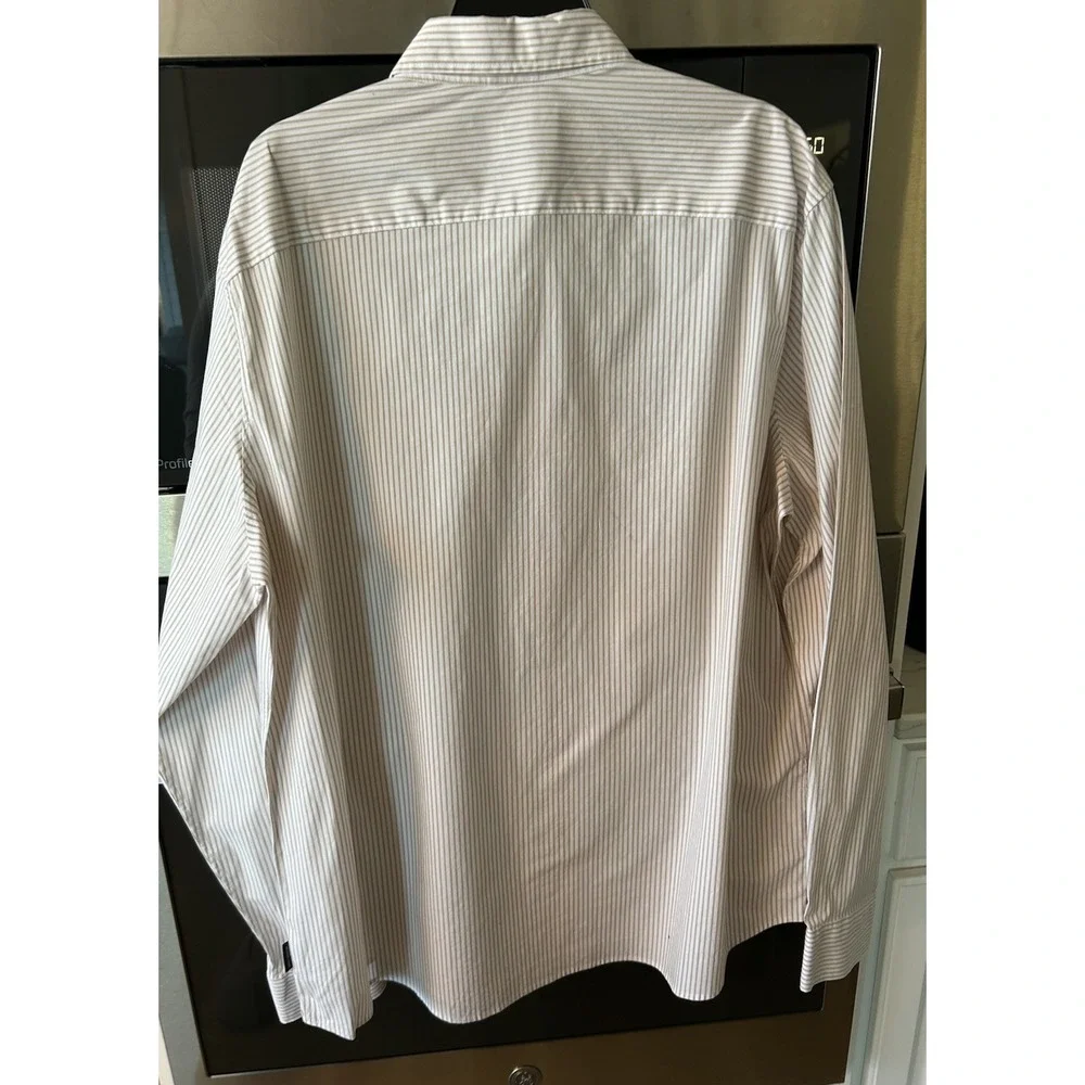 New Michael Kors Button Down Shirt 2XL Beige Stripe Cotton Elastane Stretch - Picture 3 of 13